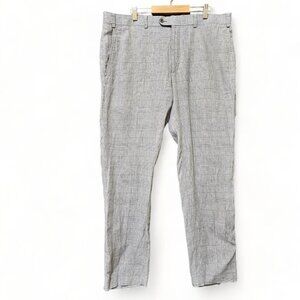 Bar III Trouser Womens Size 36W 100% Linen Gray‎ Straight Leg High Rise